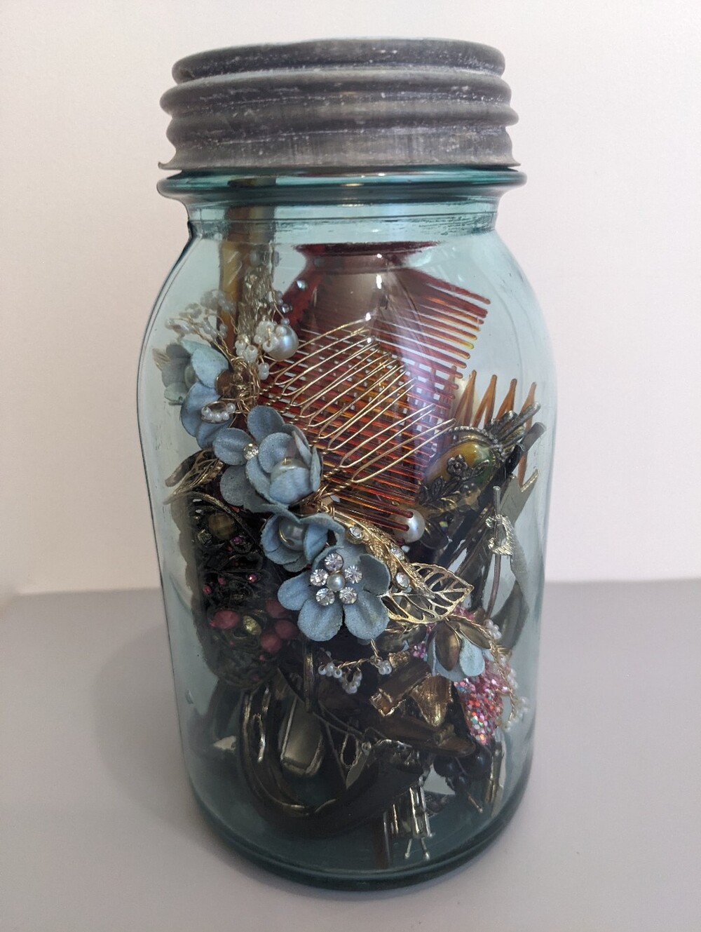 Vintage Ball Perfect Mason Jar 1930s With Mixed Vintage Hair Accessories Bundle